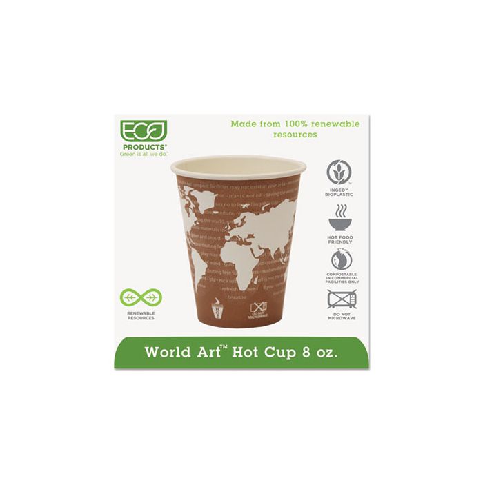 World Art 8 Oz Compostable Hot Cups - 50 Per Pack