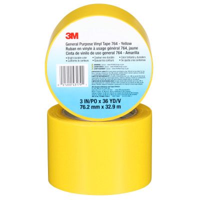 3M 7000123864 General Purpose Vinyl Tape 764, Yellow, 3 in x 36 yd, 5 Mil