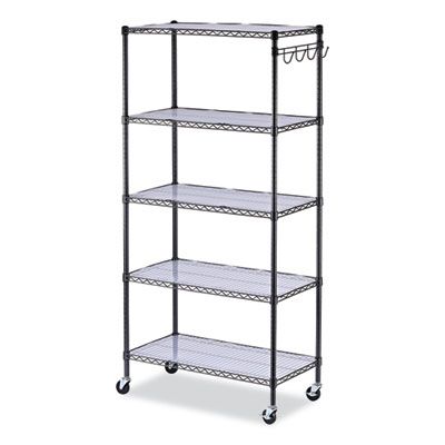 5-Shelf Wire Shelving Kit with Casters and Shelf Liners, 36w x 18d