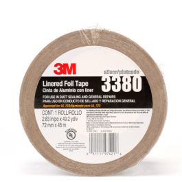3M™ Aluminum Foil Tape 3380, Silver, 72 mm x 45 m, 3.25 mil, 16 rolls per case