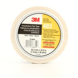 3M™ Polyethylene Tape 483, White, 1 in x 36 yd, 5.0 mil, 36 rolls per case, Individually Wrapped Conveniently Packaged