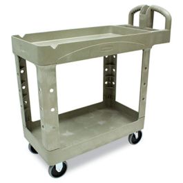 Heavy-Duty Utility Cart with Lipped Shelves, Plastic, 2 Shelves, 500 lb Capacity, 17.13" x 38.5" x 38.88", Beige