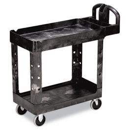 Heavy-Duty Utility Cart with Lipped Shelves, Plastic, 2 Shelves, 500 lb Capacity, 17.13" x 38.5" x 38.88", Black
