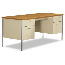 34000 Series Double Pedestal Desk, 60" x 30" x 29.5", Harvest/Putty