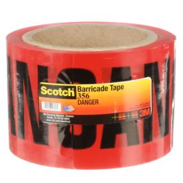 Scotch® Barricade Tape 356, DANGER, 3 in x 300 ft, Red, 16 rolls/Case