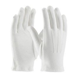 100% Cotton Dress Glove, Dotted Palm with Raised Stitching on Back - Open Cuff, White