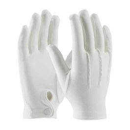100% Cotton Dress Glove with Raised Stitching on Back - Snap Closure, White