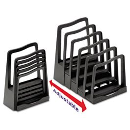 Adjustable File Rack, 5 Sections, Letter Size Files, 8" x 11.5" x 10.5", Black