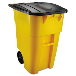 Square Brute Rollout Container, 50 gal, Molded Plastic, Yellow