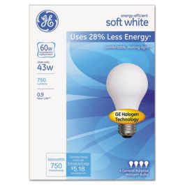 Dimmable Halogen A-Line Bulb, A19, 43 W, Soft White, 4/Pack