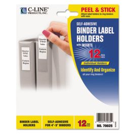 Self-Adhesive Ring Binder Label Holders, Top Load, 2.25 x 3.63, Clear, 12/Pack