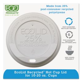 EcoLid 25% Recyycled Content Hot Cup Lid, White, Fits 10 oz to 20 oz Cups, 100/Pack, 10 Packs/Carton