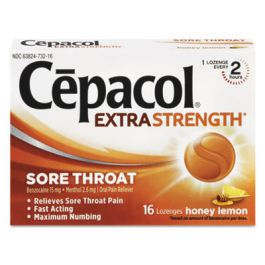 Extra Strength Sore Throat Lozenges, Honey Lemon, 16 Lozenges/Box, 24 Box/Carton