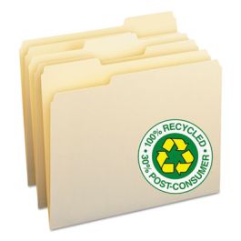100% Recycled Manila Top Tab File Folders, 1/3-Cut Tabs: Assorted, Letter Size, 0.75" Expansion, Manila, 100/Box