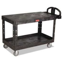 Heavy-Duty Utility Cart with Flat Shelves, Plastic, 2 Shelves, 500 lb Capacity, 25.25" x 54" x 36", Black