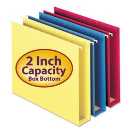 Box Bottom Hanging File Folders, 2" Capacity, Letter Size, 1/5-Cut Tabs, Assorted Colors, 25/Box