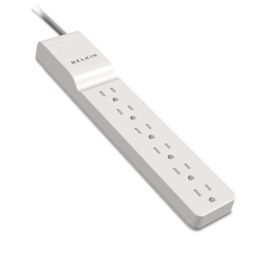Home/Office Surge Protector with Rotating Plug, 6 AC Outlets, 8 ft Cord, 720 J, White