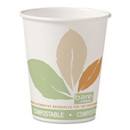 Bare Eco-Forward PLA Paper Hot Cups, 10 oz, Leaf Design, White/Green/Orange, 50/Bag, 20 Bags/Carton