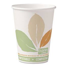Bare Eco-Forward PLA Paper Hot Cups, 12 oz, Leaf Design, White/Green/Orange, 50/Bag, 20 Bags/Carton