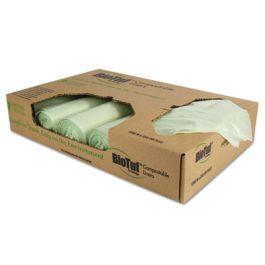 Biotuf Compostable Can Liners, 48 gal, 1 mil, 42" x 48", Green, 20 Bags/Roll, 5 Rolls/Carton