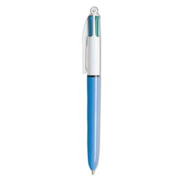 4-Color Multi-Function Ballpoint Pen, Retractable, Medium 1 mm, Black/Blue/Green/Red Ink, Blue Barrel