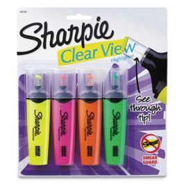 Clearview Tank-Style Highlighter, Assorted Ink Colors, Chisel Tip, Assorted Barrel Colors, 4/Set