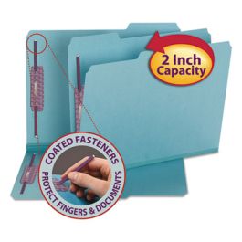 Colored Pressboard Fastener Folders with SafeSHIELD Coated Fasteners, 2" Expansion, 2 Fasteners, Letter Size, Blue, 25/Box