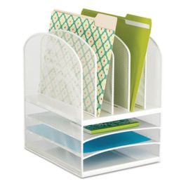 Onyx Mesh Desk Organizer with Five Vertical and Three Horizontal Sections, Letter Size Files, 11.5" x 9.5" x 13", White