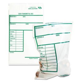 Cash Transmittal Bags, Printed Info Block, 6 x 9, Clear, 100/Pack