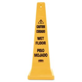 Multilingual Wet Floor Safety Cone, 12.25 x 12.25 x 36