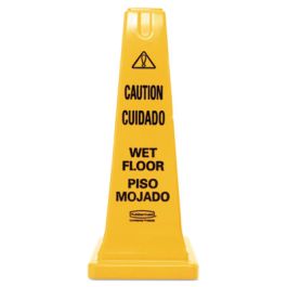 Multilingual Wet Floor Safety Cone, 10.55 x 10.5 x 25.63, Yellow