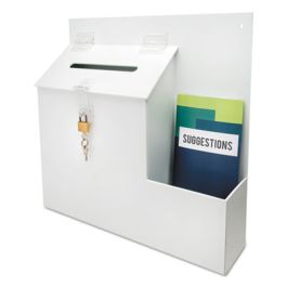 Suggestion Box Literature Holder with Locking Top, 13.75 x 3.63 x 13.94, Plastic, White