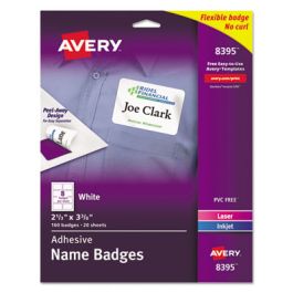 Flexible Adhesive Name Badge Labels, 3.38 x 2.33, White, 160/Pack