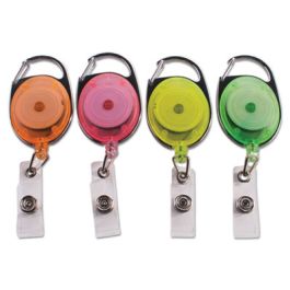 Carabiner-Style Retractable ID Card Reel, 30" Extension, Assorted Neon Colors, 20/Pack