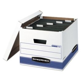 HANG'N'STOR Medium-Duty Storage Boxes, Letter/Legal Files, 13" x 16" x 10.5", White/Blue, 4/Carton