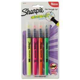 Clearview Pen-Style Highlighter, Assorted Ink Colors, Chisel Tip, Assorted Barrel Colors, 4/Pack