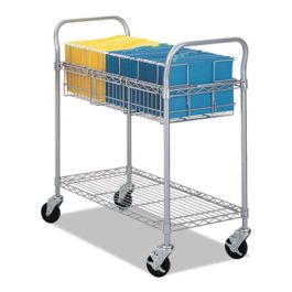 Dual-Purpose Wire Mail and Filing Cart, Metal, 1 Shelf, 1 Bin, 39" x 18.75" x 38.5", Metallic Gray