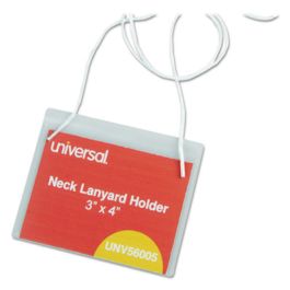 Clear Badge Holders w/Neck Lanyards, 3 x 4, White Inserts, 100/Box