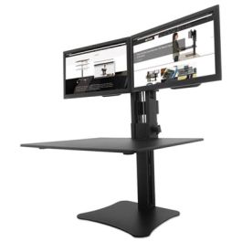 High Rise Dual Monitor Standing Desk Workstation, 28" x 23" x 10.5" to 15.5", Black