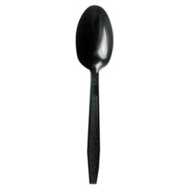 Heavyweight Polypropylene Cutlery, Teaspoon, Black, 1000/Carton