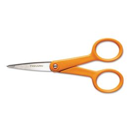 Home and Office Scissors, Pointed Tip, 5" Long, 1.88" Cut Length, Orange Straight Handle
