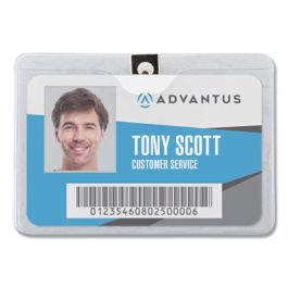 ID Badge Holders with Clip, Horizontal, Clear 4.13" x 3.38" Holder, 3.88" x 3" Insert, 50/Pack