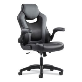 9-One-One High-Back Racing Style Chair with Flip-Up Arms, Supports Up to 225 lb, Black Seat, Gray Back, Black Base