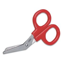 Angled First Aid Kit Scissors, Rounded Tip, 4" Long, 1.5" Cut Length, Red Offset Handle