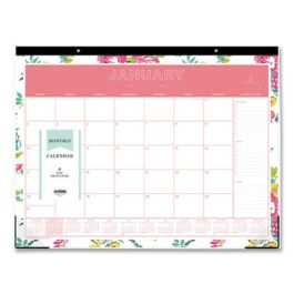 Day Designer Peyton Desk Pad Calendar, Floral Artwork, 22 x 17, Black Binding, Clear Corners, 12-Month (Jan-Dec): 2023