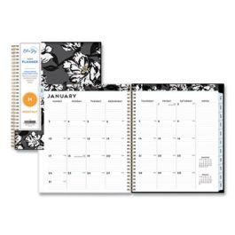 Baccara Dark Monthly Planner, Baccara Dark Floral Artwork, 10 x 8, Gray/Black/Gold Cover, 2023
