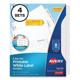 Big Tab Printable White Label Tab Dividers, 8-Tab, 11 x 8.5, White, 4 Sets