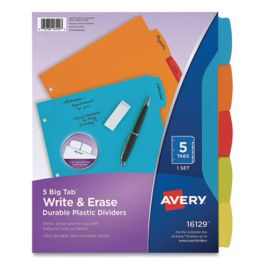 Big Tab Write and Erase Durable Plastic Dividers, 5-Tab, 11 x 8.5, Assorted, 1 Set