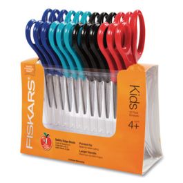 Kids/Student Scissors, Pointed Tip, 5" Long, 1.75" Cut Length, Assorted Straight Handles, 12/Pack