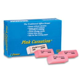 Pink Carnation Erasers, For Pencil Marks, Rectangular Block, Medium, Pink, Dozen